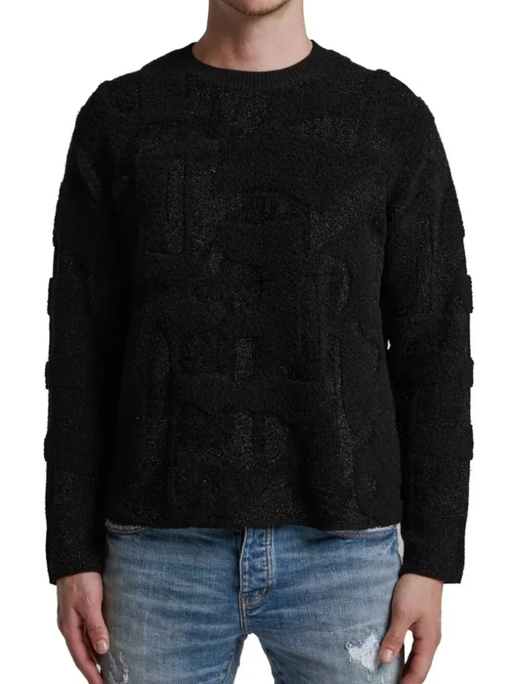 Purple Brand Sweater Metallic Camouflage Wool Stretch Knit Textured Black XXL